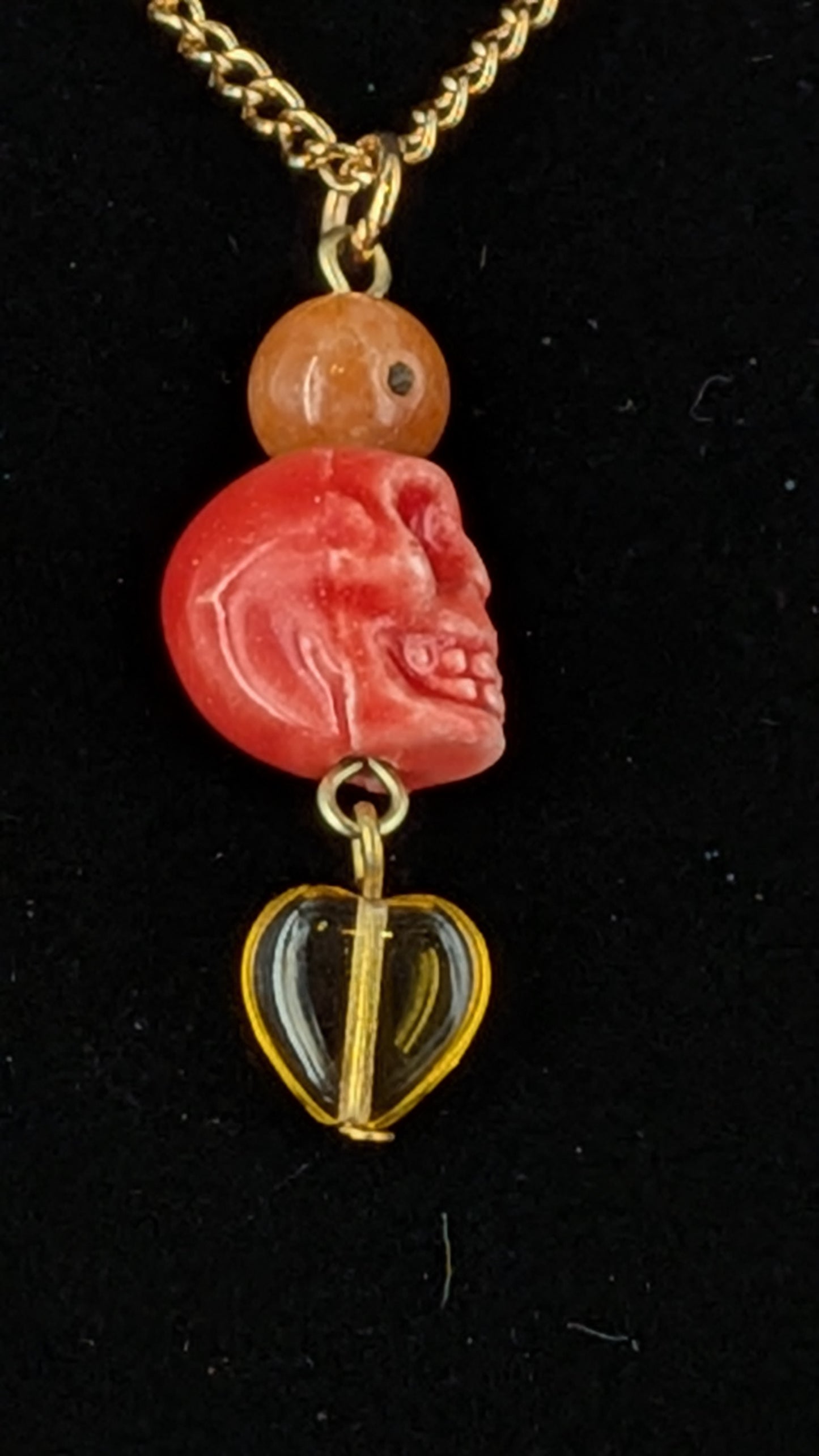 Orange Skull & heart Necklace