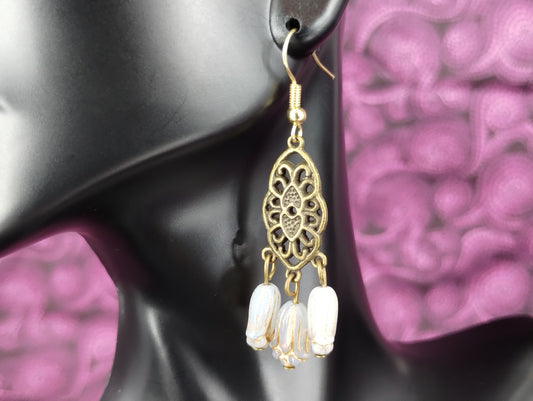 Copper and White Flower Dangles