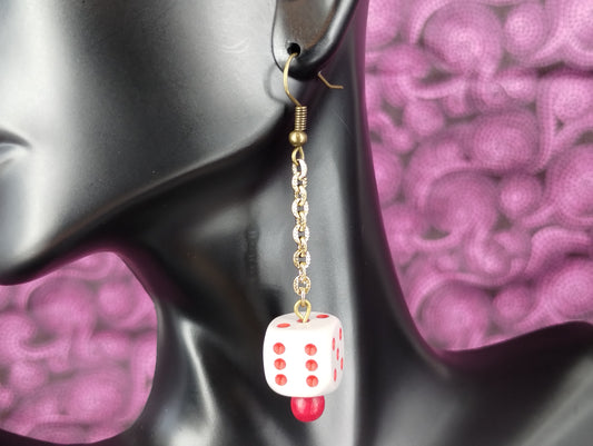 6 Sided Dice Chain Earrings - Assorted Colors