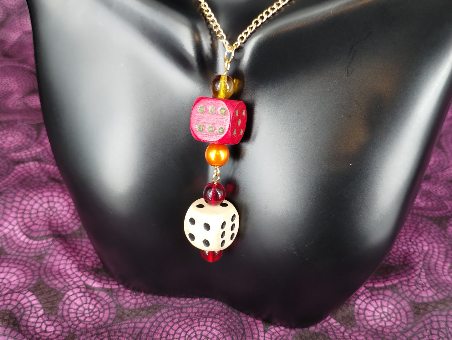 Dice Necklace - Red/White/Gold