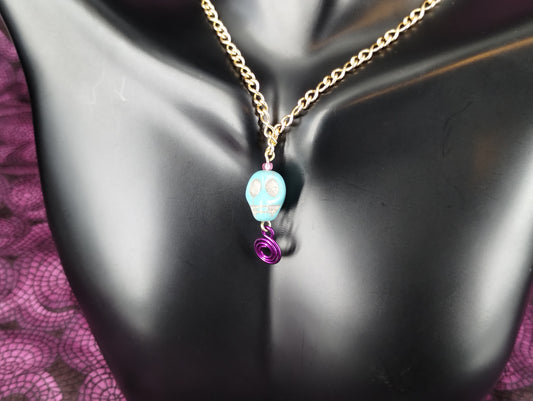 Necklace - Blue Skull with Purple Spiral