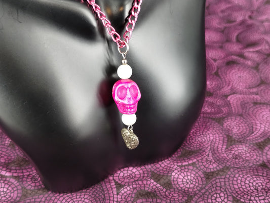 Necklace - Pink Skull with Heart