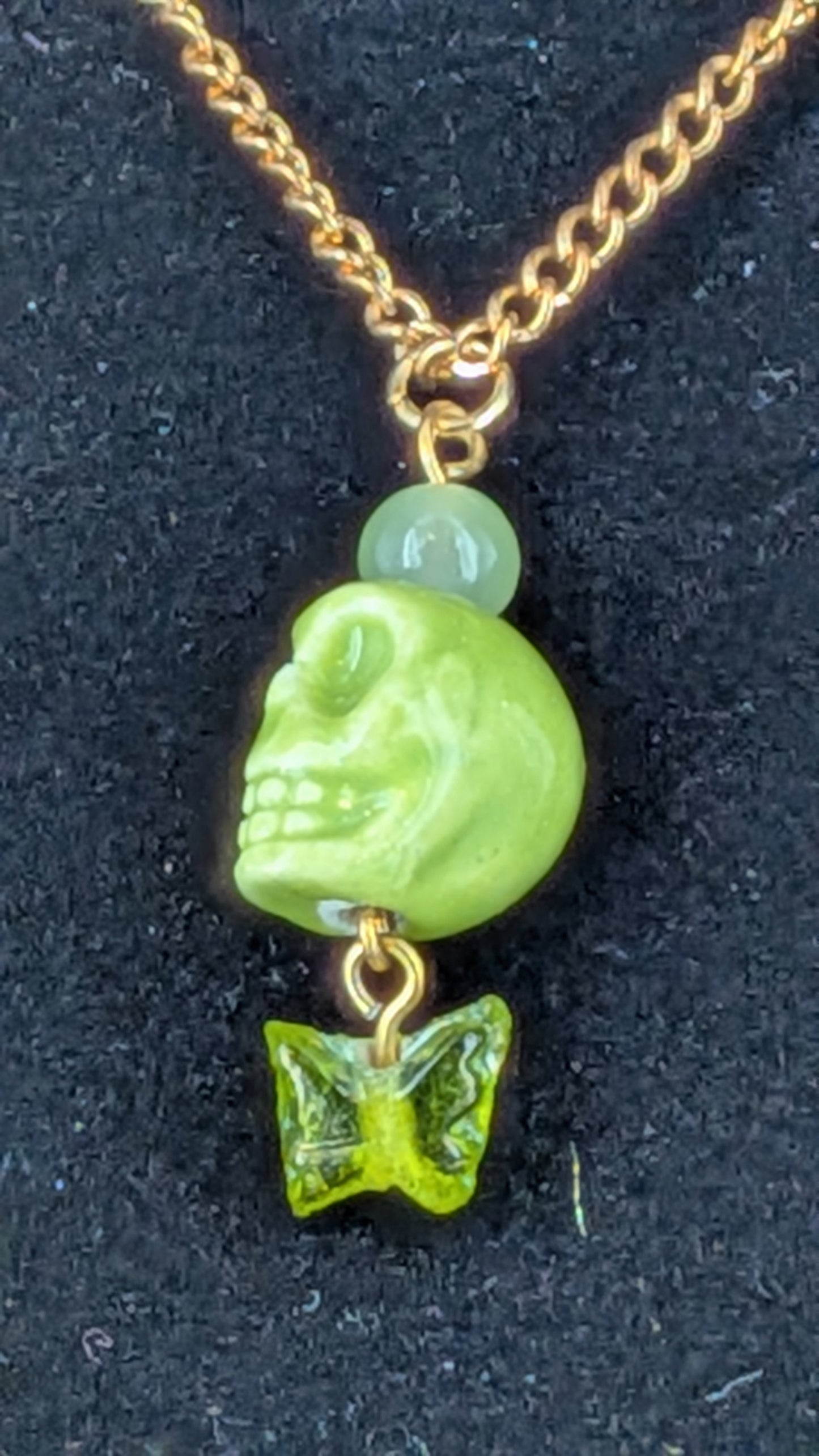 Green Skull & Butterfly Necklace