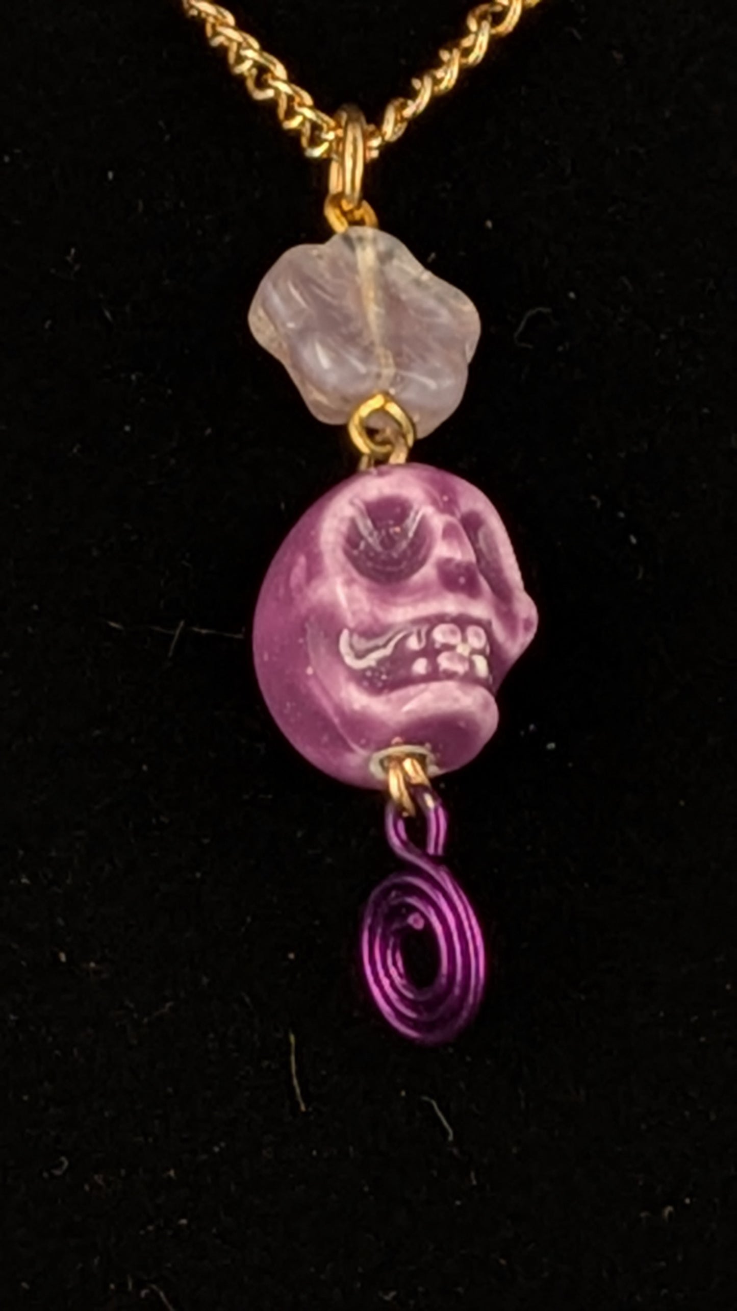Purple Skull & Flower Necklace