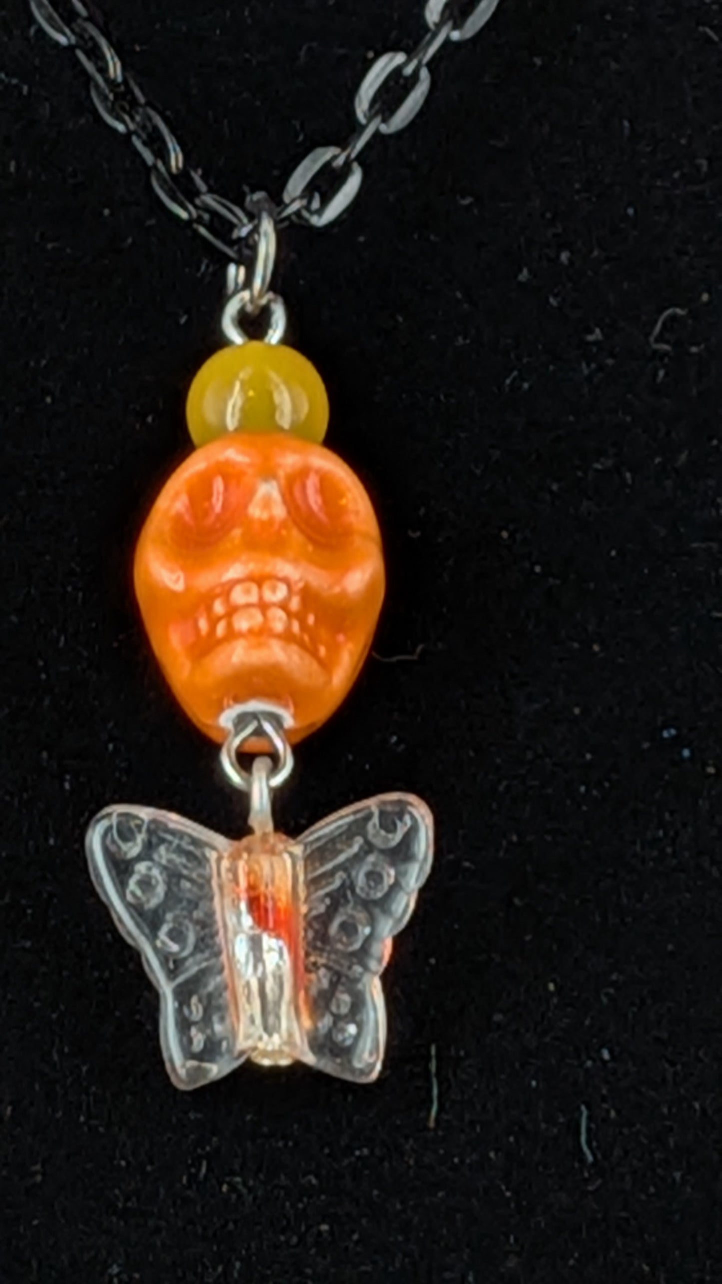 Orange  Skull & Butterfly Necklace
