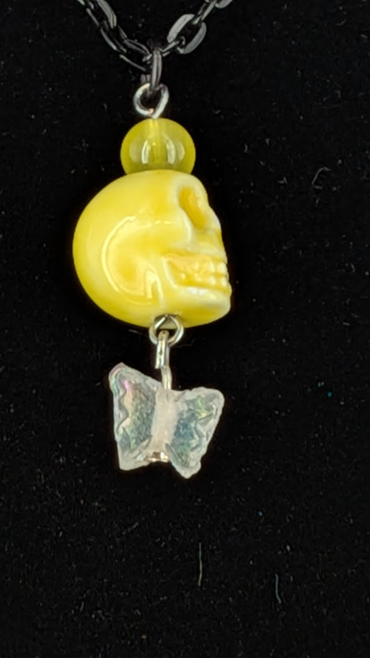 Yellow Skull & Butterfly Necklace