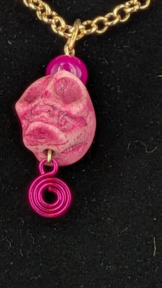 Necklace - Pink Skull with spiral