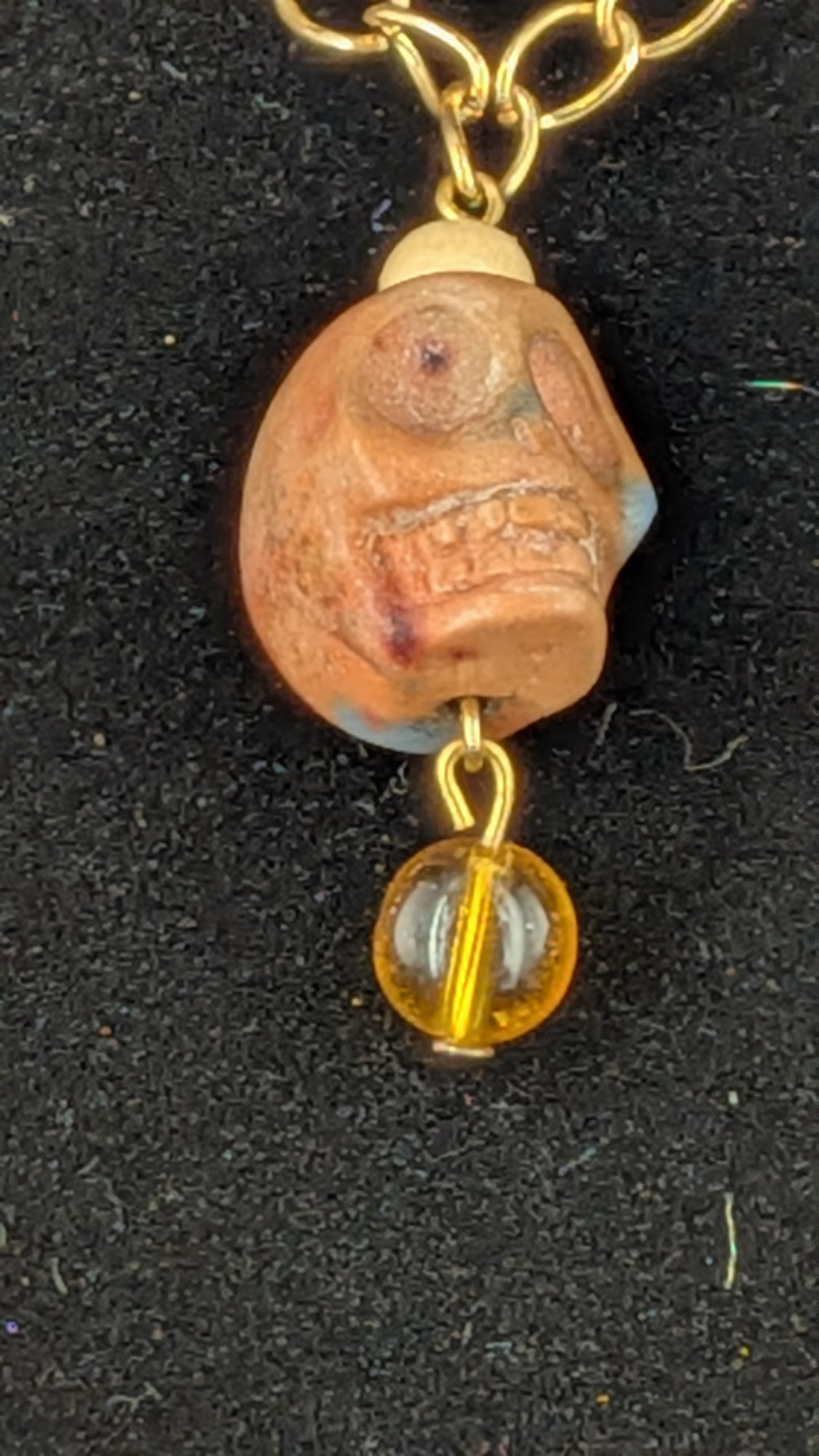 Necklace - Tan Skull with Beads