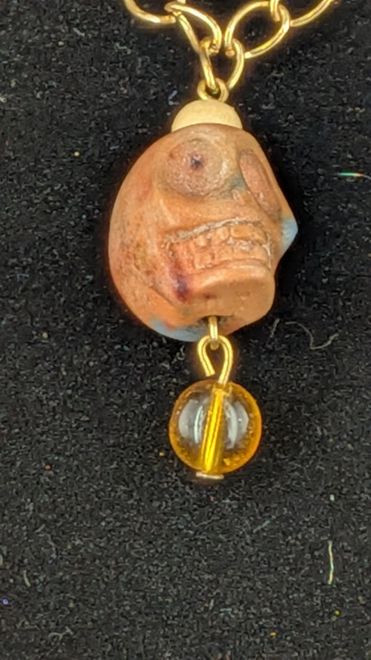 Necklace - Tan Skull with Beads