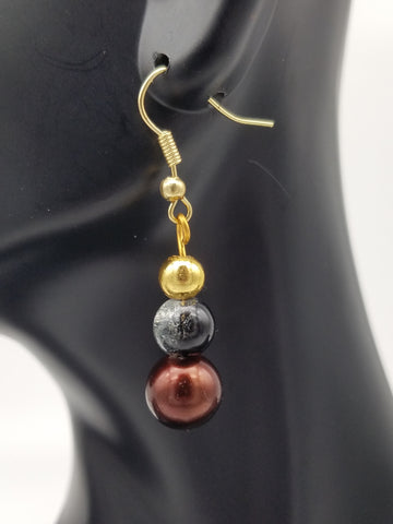 Grey Crackle, Red and Gold Dangle