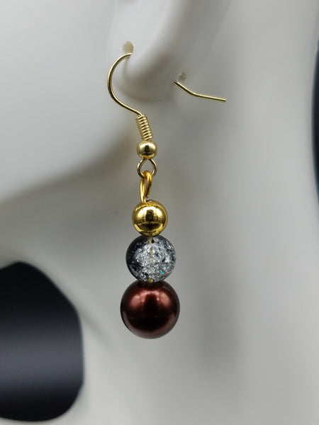 Grey Crackle, Red and Gold Dangle