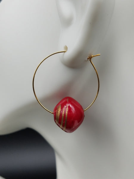 Red/Gold Wood Beads on hoops